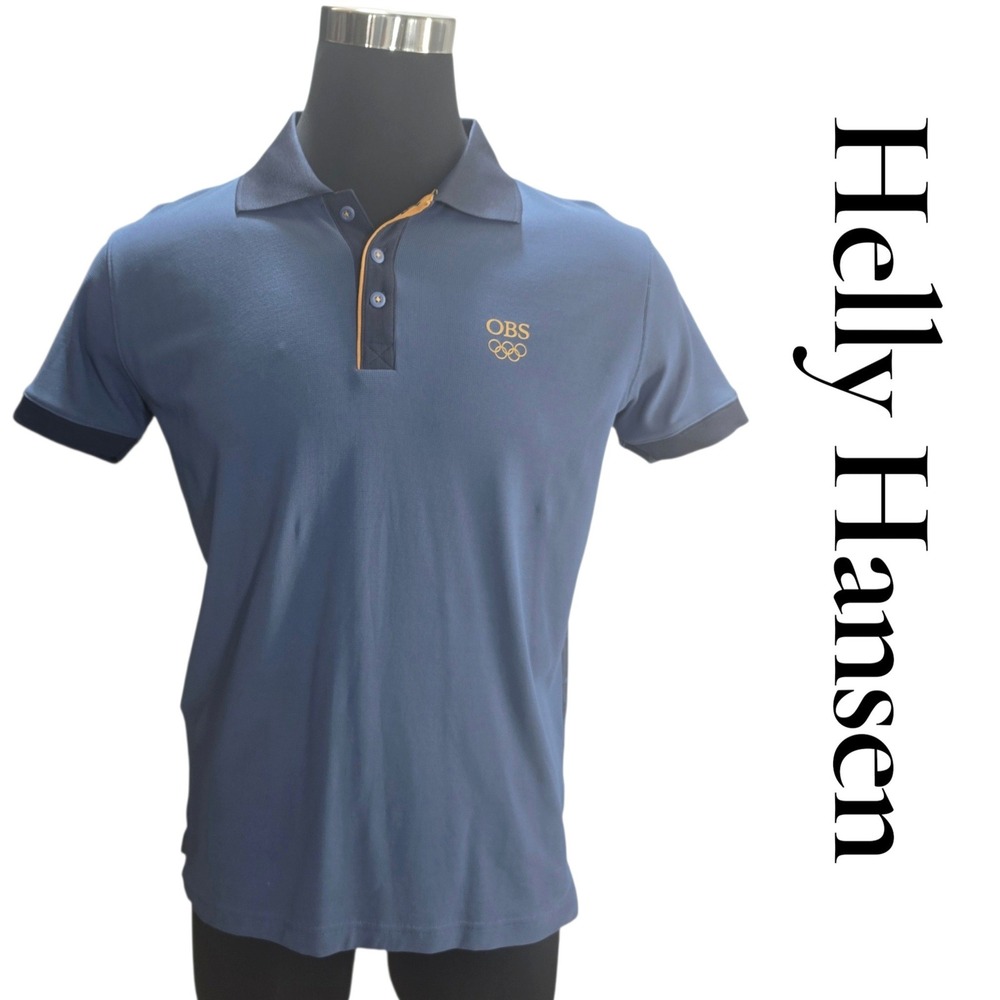 Helly Hansen Polo Shirt Mens M Blue Polyamide Olympic OBS Short Sleeve Classic